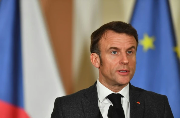 Le président français Emmanuel Macron lors d'une conférence de presse à Prague, le 5 mars 2024 en République tchèque