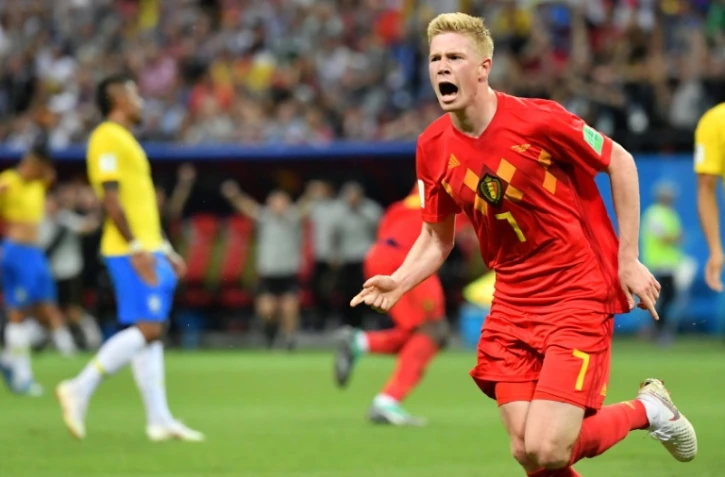 Le milieu de terrain belge Kevin De Bruyne buteur face au Brésil en 8e de finale du Mondial le 6 juillet 2018