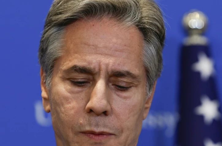 Le secrétaire d'Etat américain Antony Blinken s'exprime lors d'une conférence de presse, le 9 janvier 2024 à Tel-Aviv