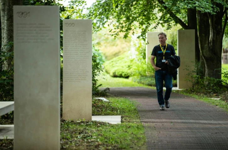 Le mémorial des reporters morts dans l'exercice de leur métier à Bayeux, en France, le 7 octobre 2021