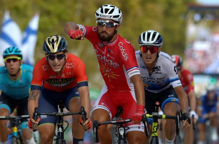 Le Français Nacer Bouhanni remporte au sprint la 6e étape de la Vuelta, le 30 août 2018 à San Javier Mar Menor 