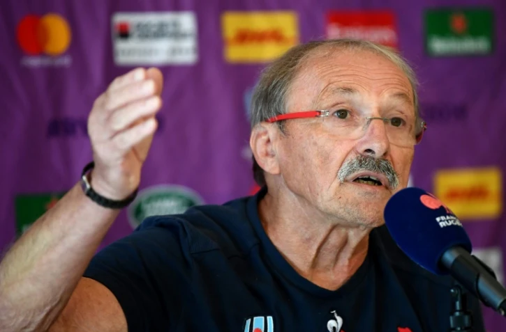 Le sélectionneur du XV de France Jacques Brunel en conférence de presse, le 4 octobre 2019 à Kumamoto 
