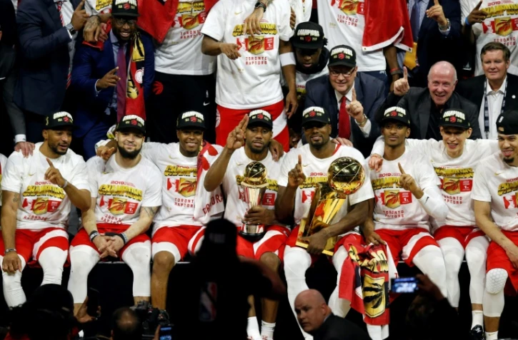 Les Toronto Raptors champions de la NBA après leur victoire sur les Golden State Warriors en finale, à Oakland, le 13 juin 2019