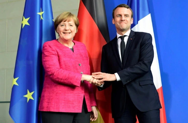 La chancelière allemande Angela Merkel et le président français Emmanuel Macron à Berlin, le 15 mai 2017
