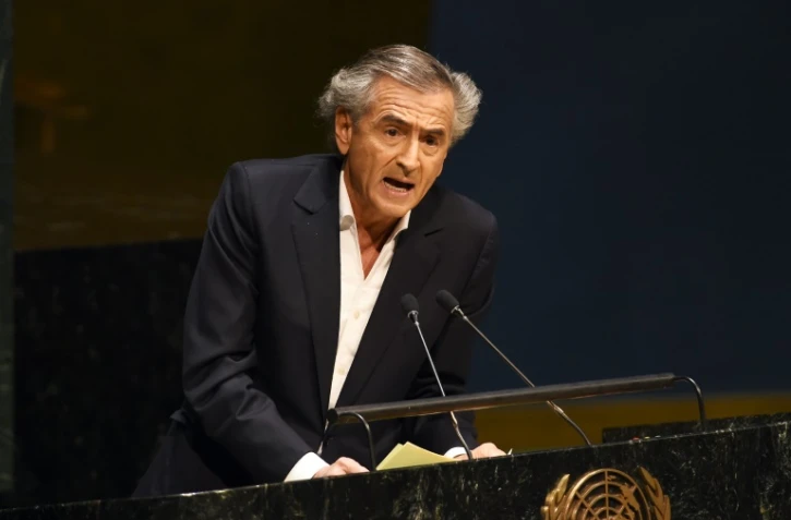 Le philosophe français Bernard-Henri Levy à la tribune des Nations Unies à New York, le 22 janvier 2015