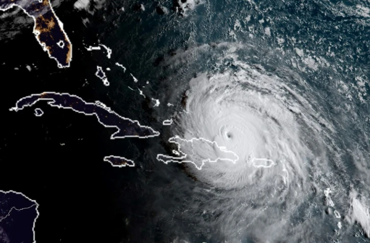 Image satellite de l'agence américaine d'observation océanique et atmosphérique montrant l'ouragan Irma s'approchant de la Floride, le 7 septembre 2017