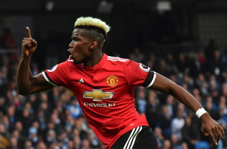 Le milieu de terrain de Manchester United Paul Pogba auteur d'un doublé lor sde la victoire face à Manchester City le 7 avril 2018