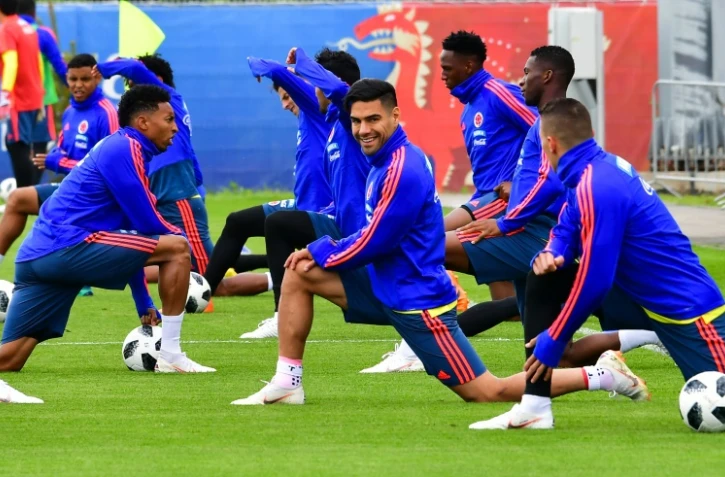 Le capitaine de la Colombie Radamel Falcao lors d'un entraînement à Kazan, le 14 juin 2018, avant son entrée dans le Mondial russe