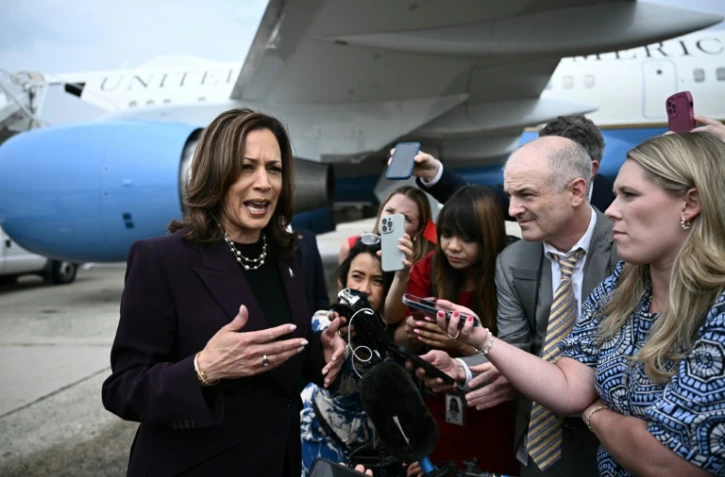 La vice-présidente américaine Kamala Harris, le 25 juillet 2024, sur la base aérienne Andrews, près de Washington