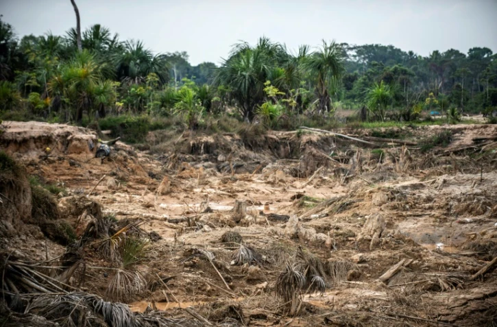 Une zone endommagée de la forêt amazonienne après l'installation d'une mine illégale, le 1er septembre 2019 près de Puerto Maldonado, au Pérou