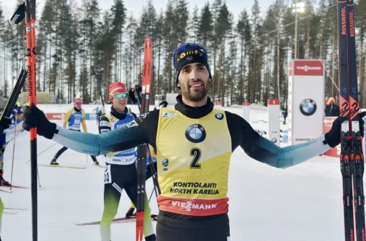Le Français Martin Fourcade après sa victoire dans la poursuite de Kontiolahti, comptant pour la Coupe du monde de biathlon le 14 mars 2020