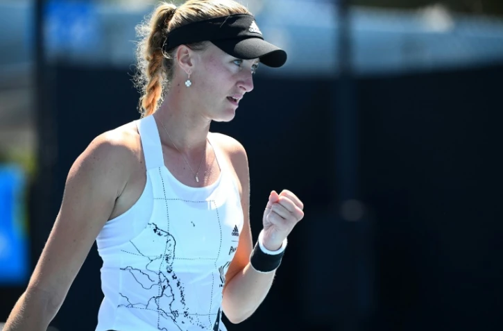 Kristina Mladenovic lors de son premier tour à l'Open d'Australie, le 9 février 2021 à Melbourne