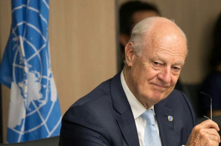 L'émissaire de l'ONU pour la Syrie Staffan de Mistura lors de négociations à Genève le 14 juillet 2017
