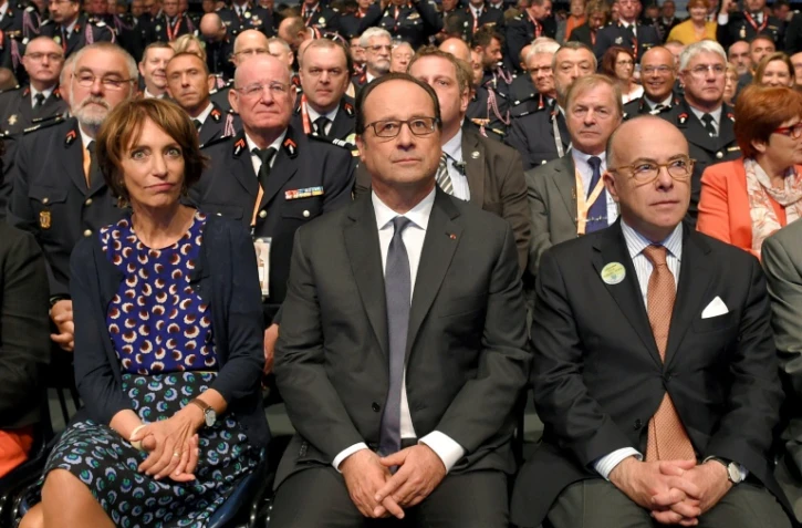 François Hollande entre Marisole Touraine et Bernard Cazeneuve le 24 septembre 2016 à Tours