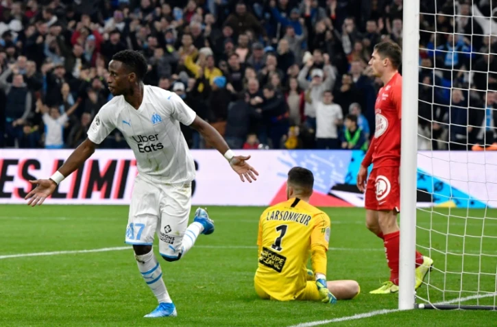 Le Marseillais Bouna Sarr ouvre la marque contre Brest, le 29 novembre 2019 au Stade Vélodrome