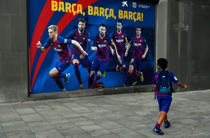 Affiche du Barça devant le Camp Nou de Barcelone, le 4 septembre 2020