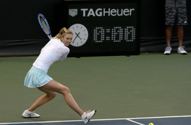 Maria Sharapova lors d'un tournoi exhibition organisé par ses sponsors à l'Université de Los Angeles (UCLA), le 12 décembre 2015