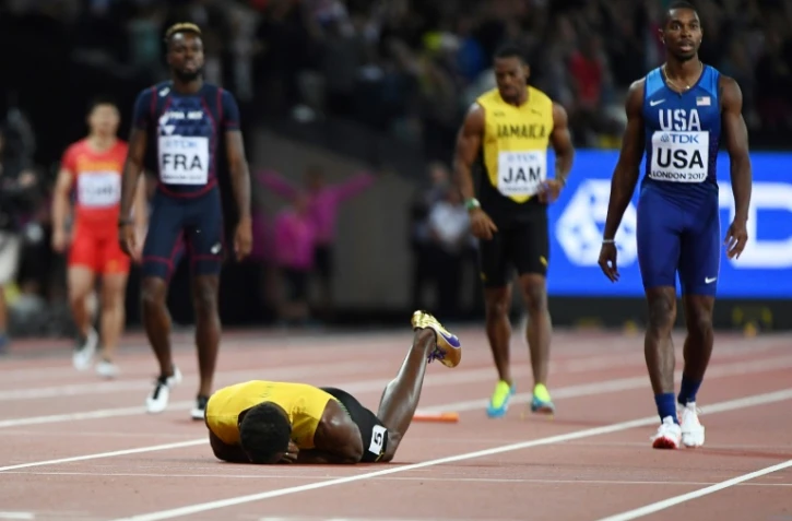 La star du sprint mondial Usain Bolt foudroyé en pleine finale du relais 4x100 m des Mondiaux de Londres, le 12 août 2017
