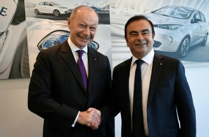 Thierry Bolloré et Carlos Ghosn, le 16 février 2018 à Boulogne-Billancourt