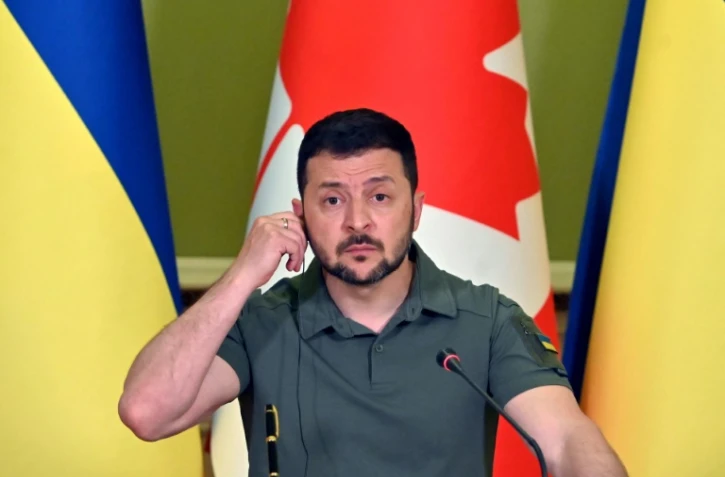 Le président ukrainien Volodymyr Zelensky lors d'une conférence de presse, le 10 juin 2023 à Kiev 