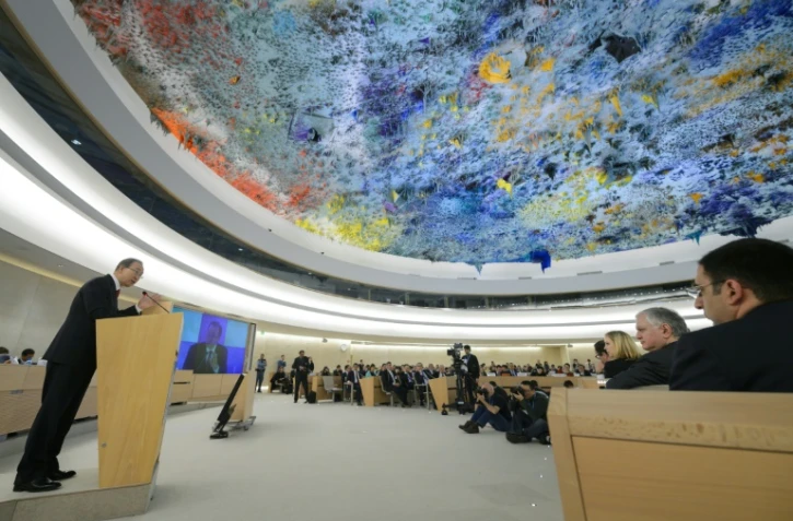 Le Secrétaire général de l'ONU Ban Ki-moon lors d'une conférence au siège des Nations unies à Genève, le 30 mars 2016