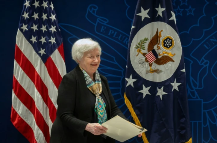 Janet Yellen, secrétaire d'État au Trésor américain, s'exprime lors d'une table ronde à l'ambassade des États-Unis à Pékin, le 8 juillet 2023