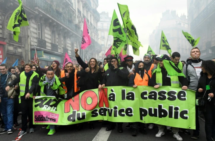 Manifestation en soutien aux cheminots Ă  Paris, le 3 avril 2018
