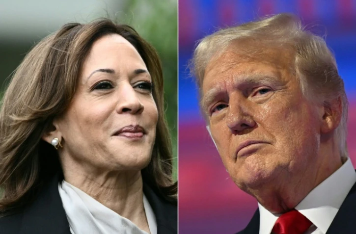 Combinaison de photo avec à gauche la vice-présidente américaine Kamala Harris, le 22 juillet 2024 à Washington et à droite l'ancien président des États-Unis et candidat républicain Donald Trump, à Milwaukee, Wisconsin, le 18 juillet 2024