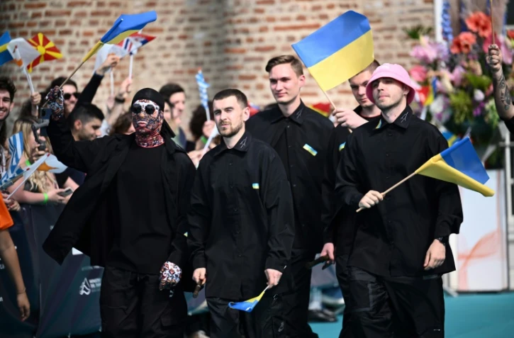 Le groupe ukrainien Kalush Orchestra  arrivent à la cérémonie d'ouverture de l'Eurovision à Turin, en Italie, le 8 mai 2022