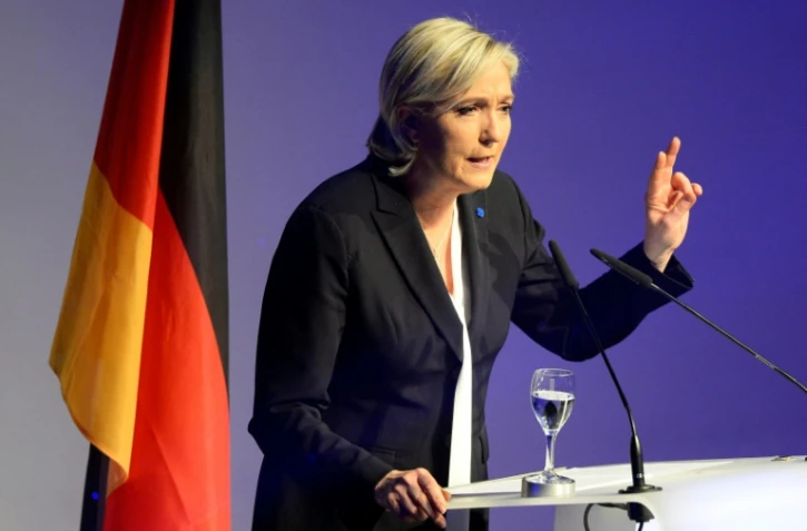 Marine Le Pen ouvre avec un discours la réunion des partis de droite extrême et anti-immigration à Coblence, en Allemagne, le 21 janvier 2017