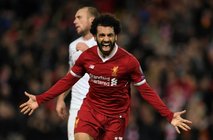 L'attaquant égyptien de Liverpool Mohamed Salah vient de marquer contre le Spartak Moscou en Ligue des champions, le 6 décembre 2017 à Liverpool