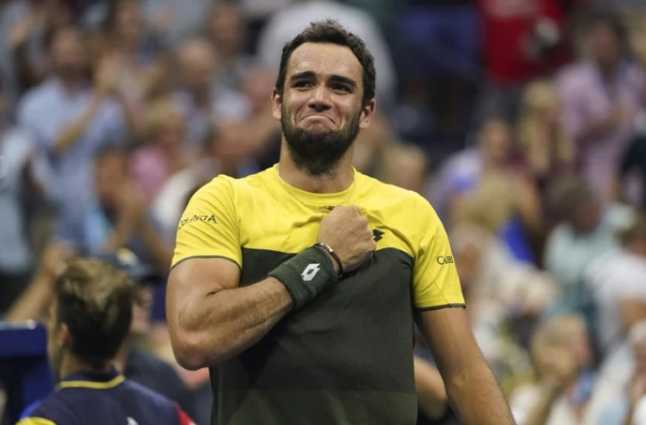 Matteo Berrettini célèbre sa victoire contre Gaël Monfils en quart de finale de l'US Open, le 4 septembre à New York.