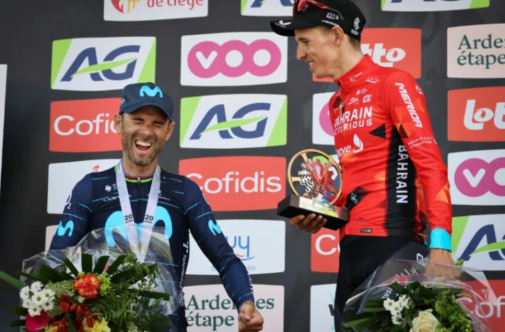 A cinq jours de son 42e anniversaire, l'Espagnol Alejandro Valverde a terminé 2e de la Flèche wallonne, derrière le Belge Dylan Teuns, le 20 avril 2022 au sommet du Mur de Huy