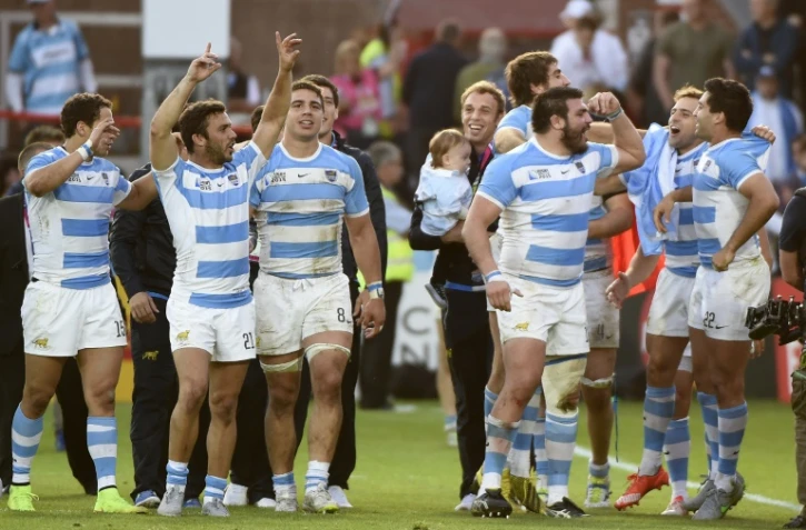 Les joueurs argentins après leur succès face à la Géorgie, le 25 septembre 2015 à Gloucester lors du Mondial