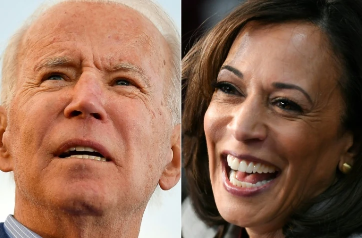 Combo montrant Joe Biden (à gauche) le 7 mars 2020 à Kansas City, dans le Missouri et sa colistière Kamala Harris, le 20 novembre 2019 à Atlanta