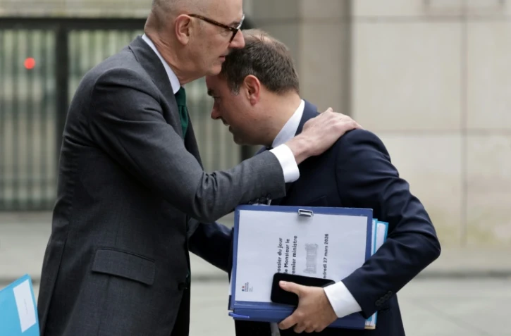 Le Premier ministre Sébastien Lecornu est accueilli par le ministre de l'Economie Roland Lescure à Bercy, le 27 mars 2026 à Paris