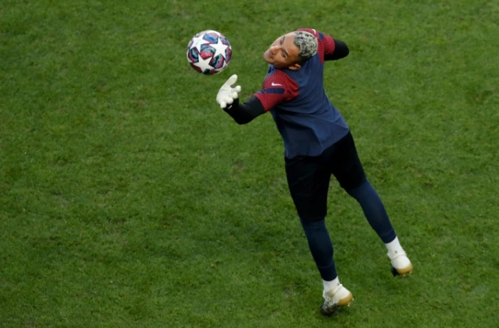 Le gardien Keylor Navaslors d'une séance d'entraînement avec le PSG au stade de la Luz, le 22 août 2020, veille de la finale de C1 contre le Bayern Munich 