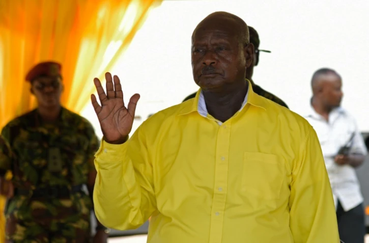 Le chef de l'Etat sortant d'Ouganda, Yoweri Museveni, lors d'une réunion électorale le 16 février 2016 à Kampala