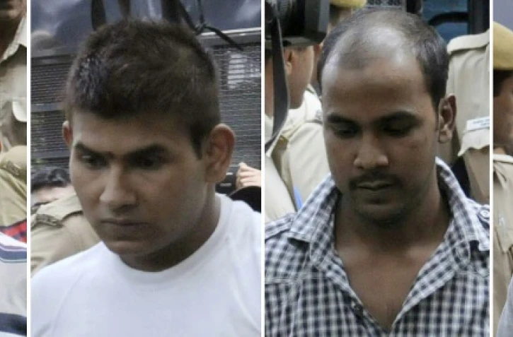 Montage photos du 24 septembre 2013 de (g-d) Akshay Thakur, Vinay Sharma, Mukesh Singh et Pawan Gupta, quatre hommes accusés de viol en réunion en 2012 à New Delhi, en Inde