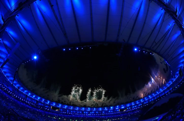 Feu d'artifice lors de la cérémonie d'ouverture des JO de Rio, le 5 août 2016