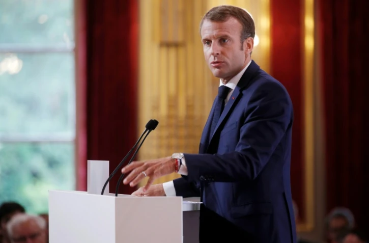 Le président français Emmanuel Macron s'exprime devant les ambassadeurs français, le 27 août 2018 à l'Elysée