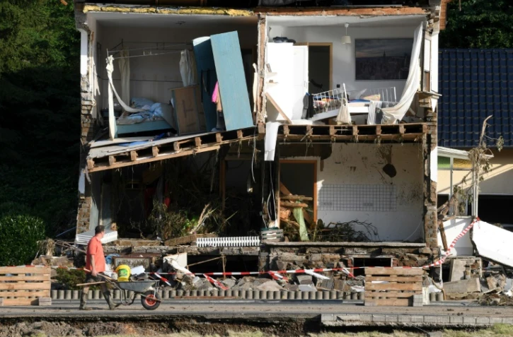 Scène de destruction dans la petite ville de Dernau, en Rhénanie-Palatinat, dans l'ouest de l'Allemagne, le 18 juillet 2021