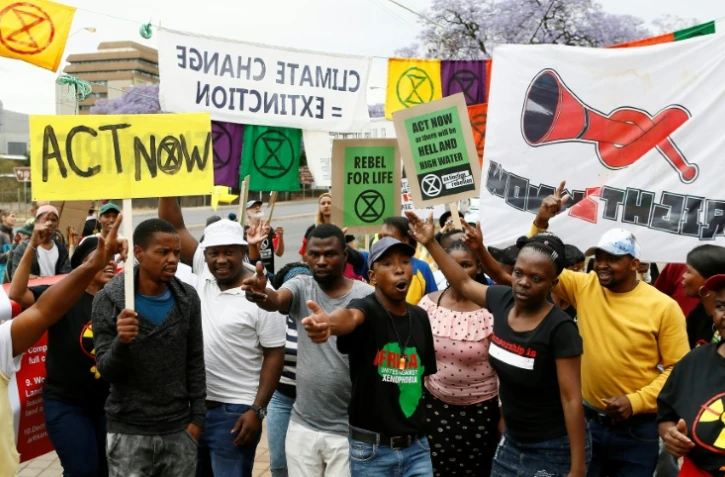 Des manifestants rassemblés à l'initiative du mouvement écologiste Extinction Rebelliona, le 11 octobre 2019 à Pretoria, en Afrique du Sud