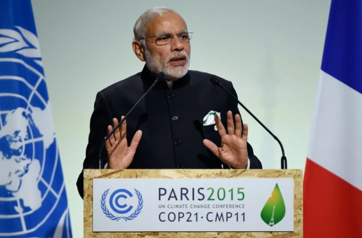 Le Premier ministre indien Narendra Modi lors d'un discours Ă la COP21 Ă Paris, le 30 novembre 2015