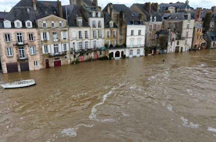 Vue aérienne des inondations à Redon, en Ille-et-Vilaine, le 30 janvier 2025