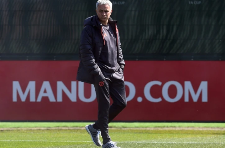 José Mourinho, le 3 mai 2017 au centre d'entraînement de MU à Carrington, près de Manchester, en vue du match contre le Celta Vigo