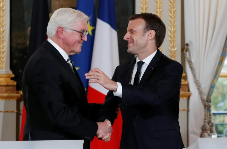 Emmanuel Macron et le président allemand Frank-Walter Steinmeier à Paris le 10 novembre 2017