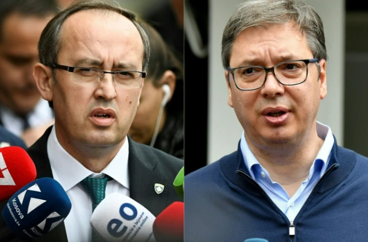 Photomontage du nouveau Premier ministre du Kosovo Avdullah Hoti et du président serbe Aleksandar Vucic