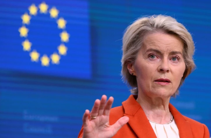 La présidente de la Commission européenne Ursula von der Leyen s'exprime lors d'une conférence de presse à l'issue du sommet de l'UE à Bruxelles, le 17 octobre 2024