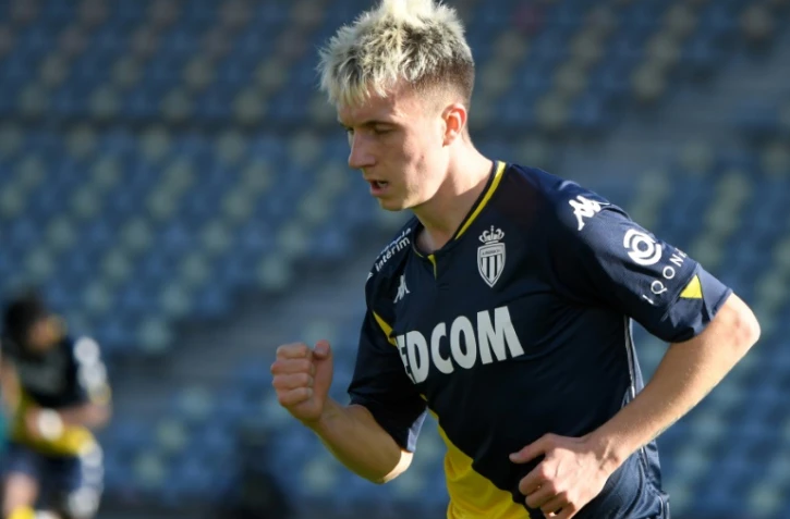 Le milieu de terrain russe de l'As Monaco, Alexandr Golovin, auteur d'un triplé lors du match de L1, le 7 février 2021 au stade des Costières à Nîmes